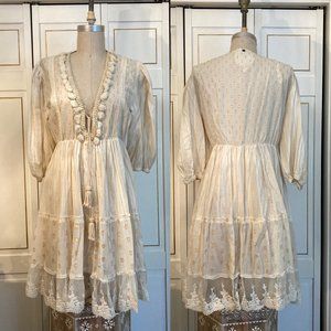 Womens Bohemian chic dress in Ivory, size L